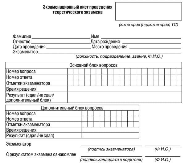 купить лист сдачи теоретического экзамена ПДД в Шали